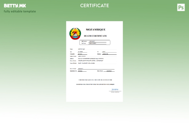 модерен стил Мозамбик витална евиденција за смртен шаблон Word и PDF шаблон